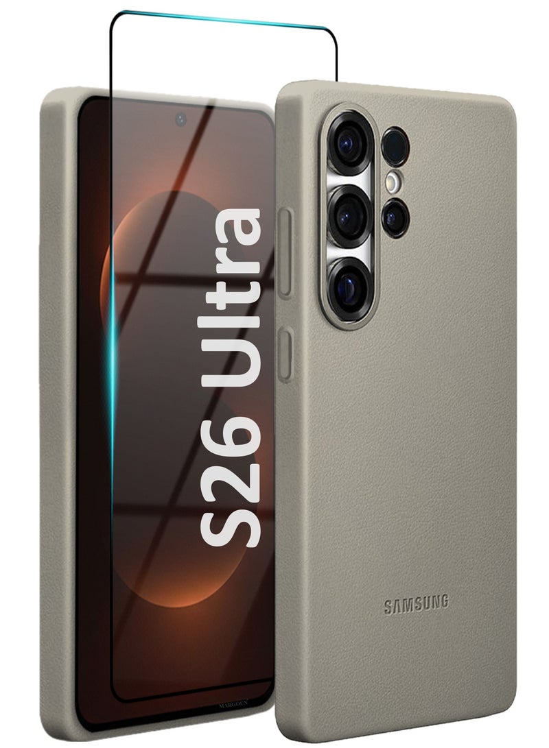 CATANES 2 Pack Leather Case for Samsung Galaxy S26 Ultra, One Case with One 3D Glass ,  Leather Back Cover, Shockproof Protective Shell, Elegant Matte Finish- Desert Titanium - Image 1